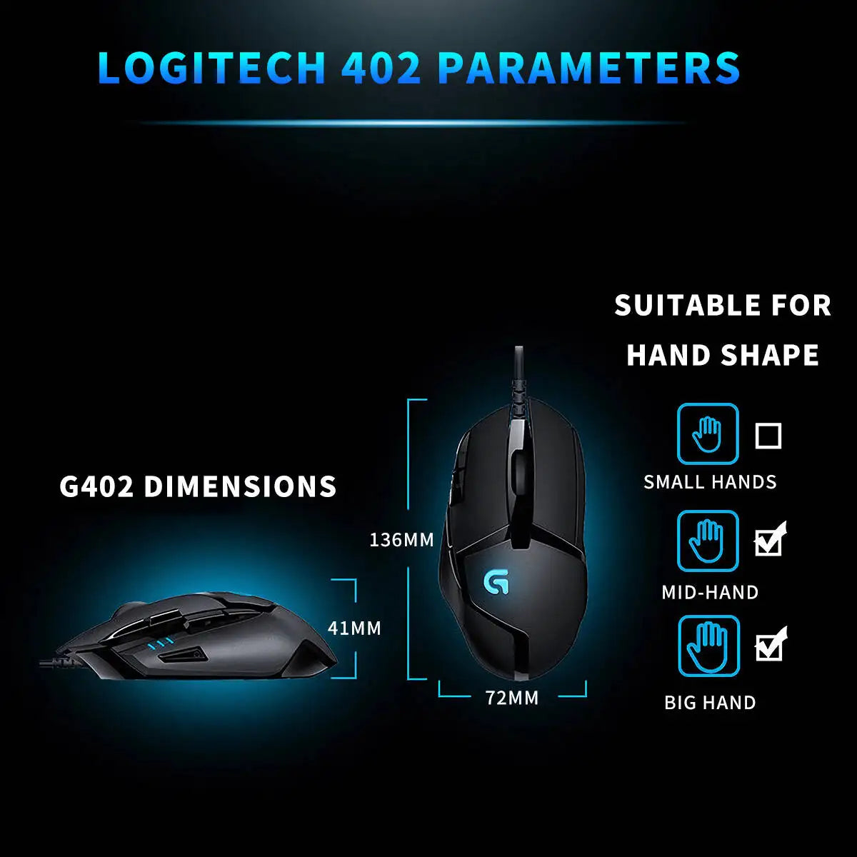 Logitech G402/G203 Wired Gaming Mouse
